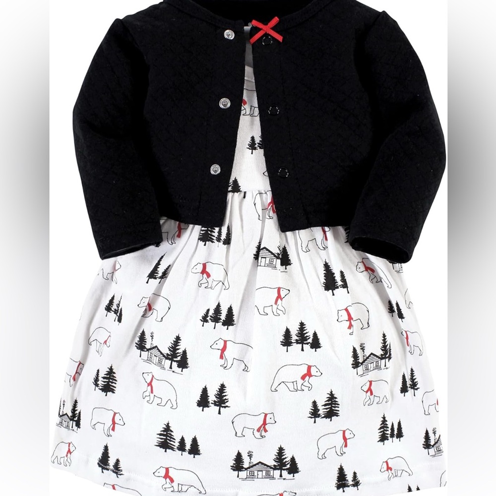 0-3 Month Hudson Baby Girl cute Dress with cardigan great for the holidays